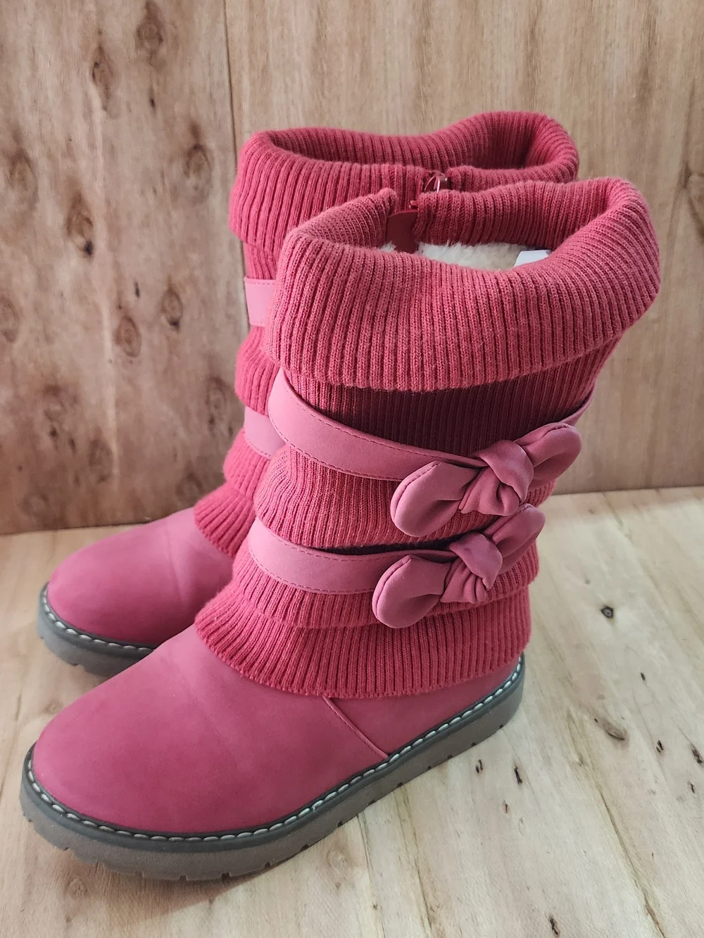 Dream Pairs Red Knit Cuff Faux Fur Lined Boot Size 2